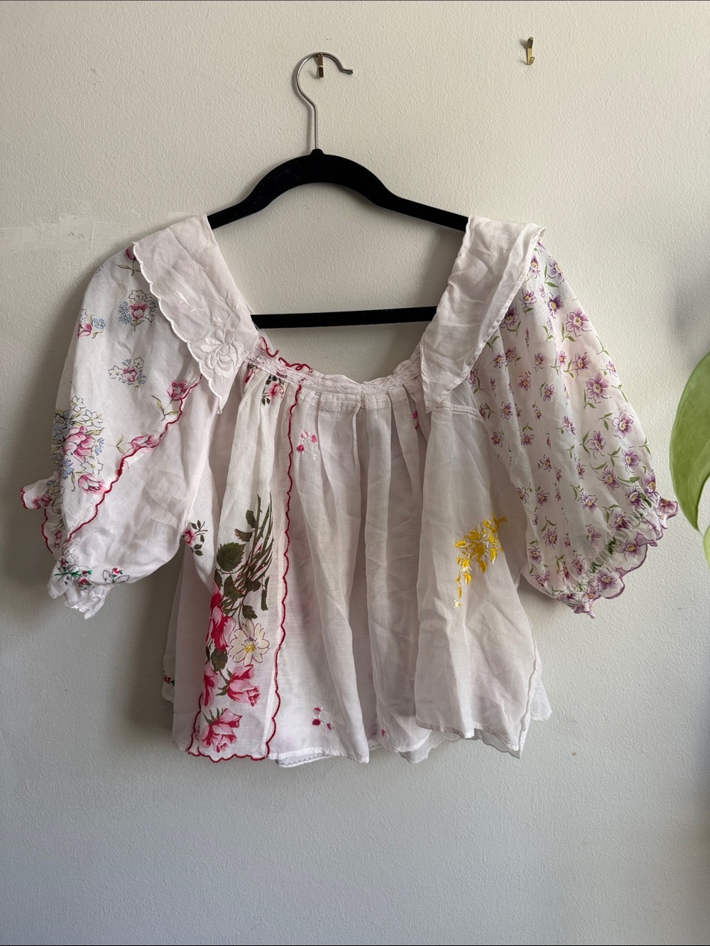 Bohemian White Floral Embroidered Peasant Top - Picture 5 of 5